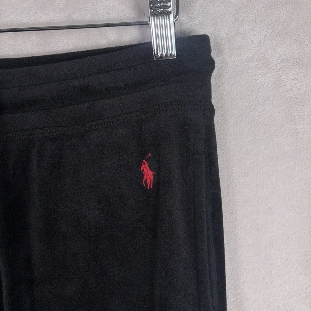 Polo Ralph Lauren Velour Pants Mens Small Black Drawstring Lounge Track Joggers